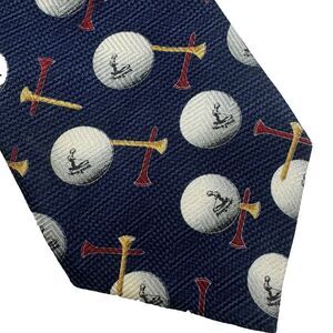 Pinehurst NC Golf Silk Necktie Navy Tees and Golf Balls Putterboy Print Novelty‎